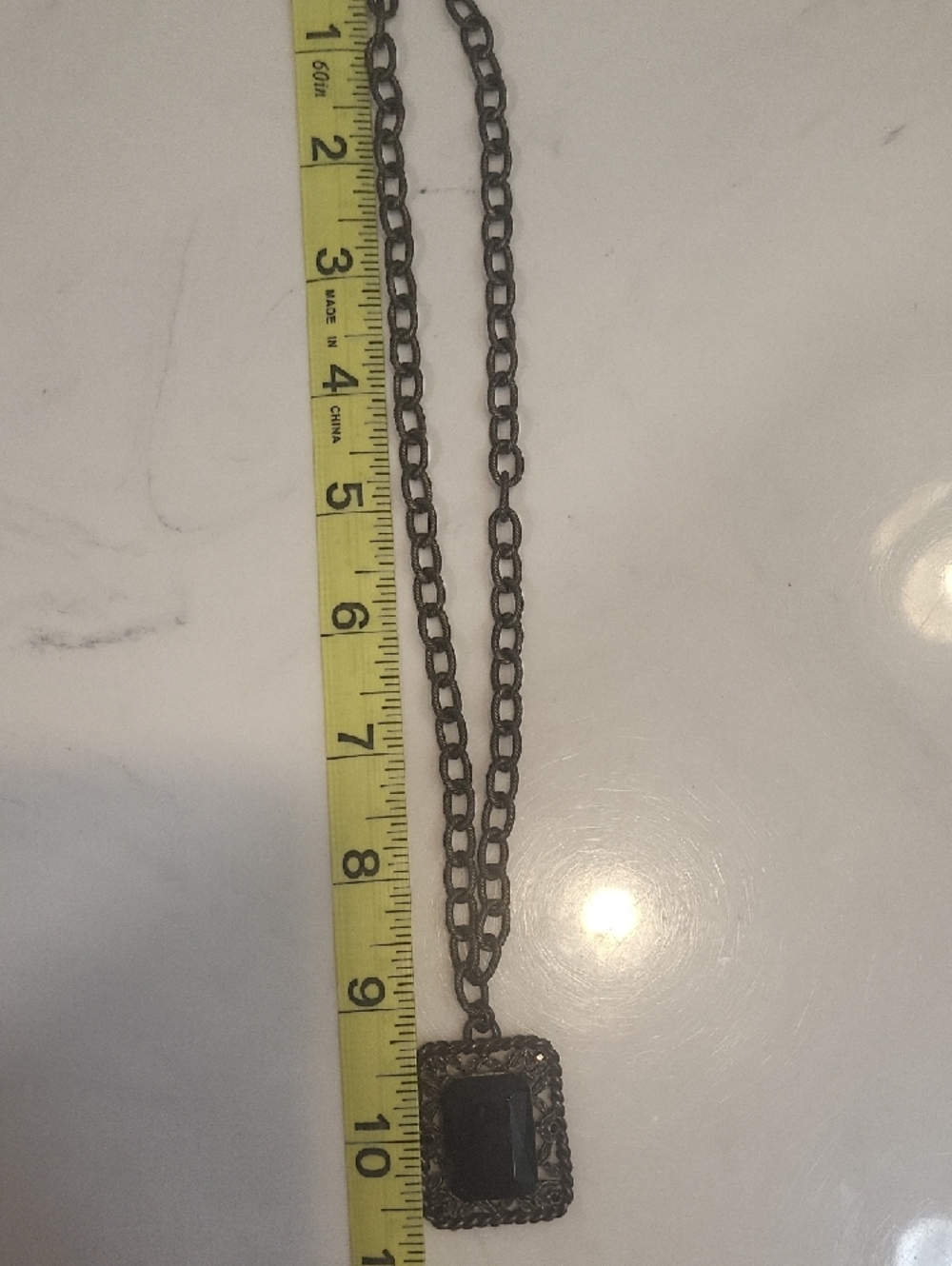 Black Pendant Necklace with Faceted Center Stone - Picture 4 of 4